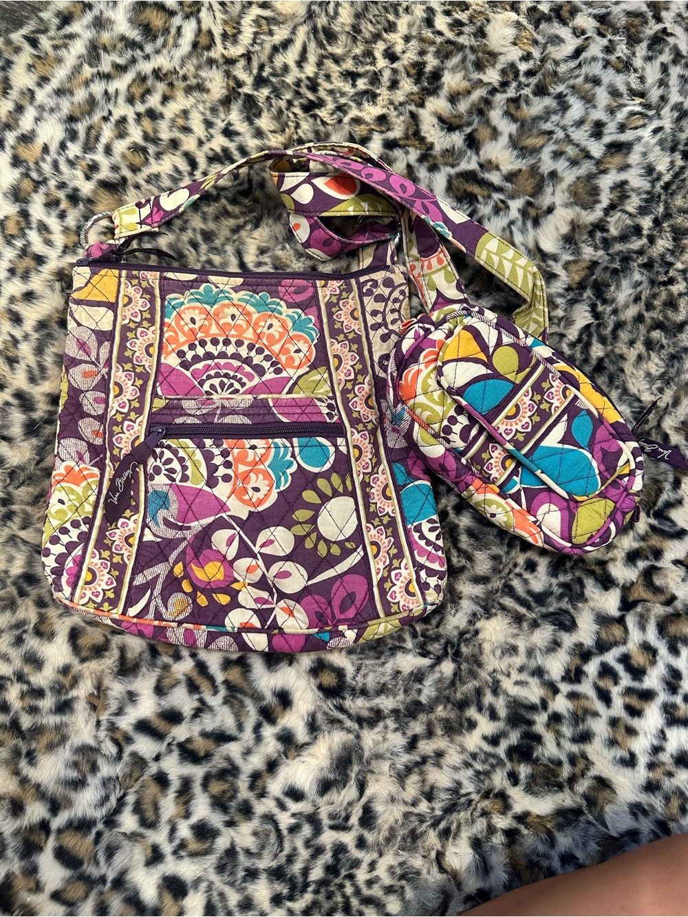 Vera Bradley “Plum Crazy” Quilted Crossbody Bag with matching Pouch